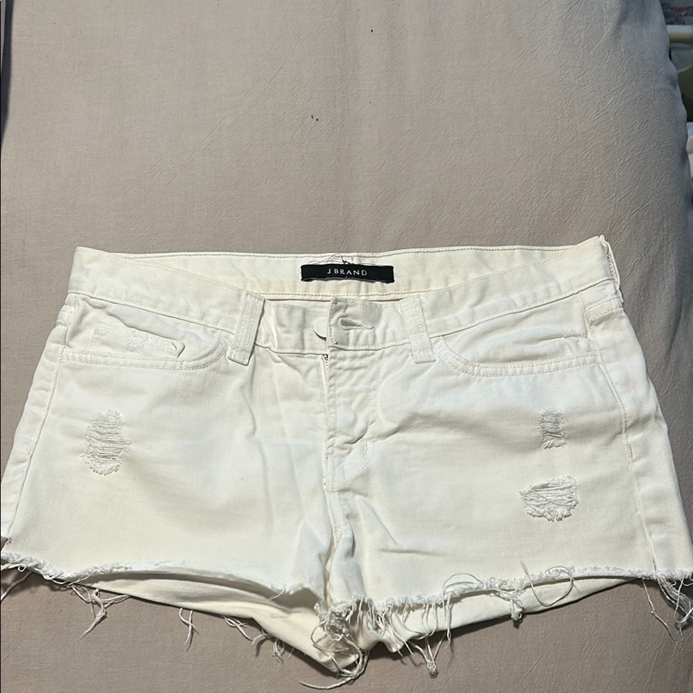 J Brand White Jean Shorts Distressed Design